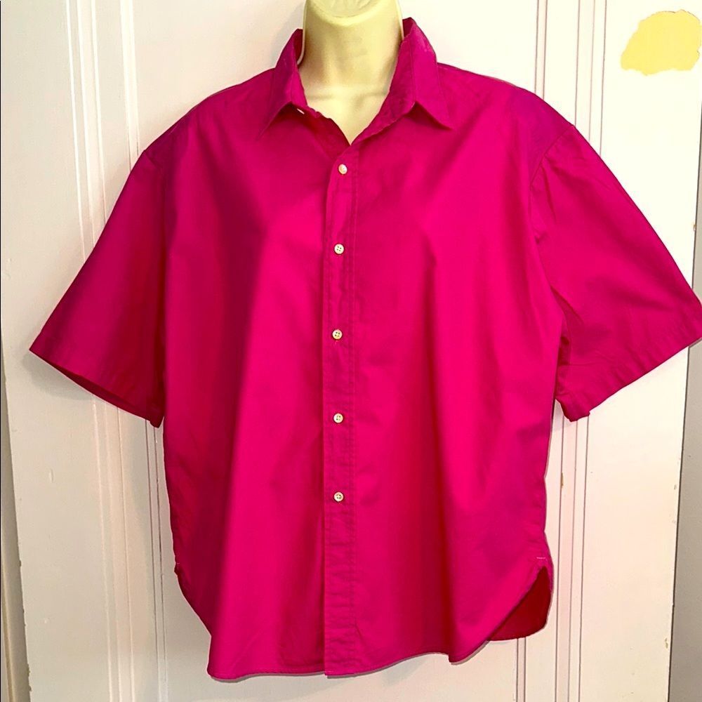 Vtg 80s‎ Country Gentleman Bright Pink Oversized Short Sleeve Cotton Shirt